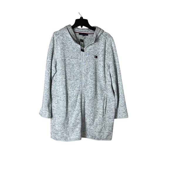 NWT Tommy Hilfiger Women’s Zip Up Hooded Cardigan, Gray or Off White Sz Lg - Picture 5 of 16